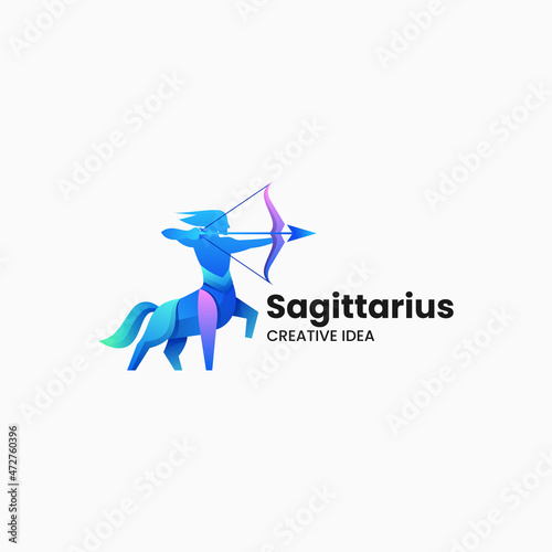Vector Logo Illustration Sagittarius Gradient Colorful Style.