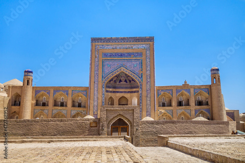 Madrasah of Abdullah Khan in Khiva, Uzbekistan. Built in 1855 with the money of the Khan's mother in memory of his death in battle