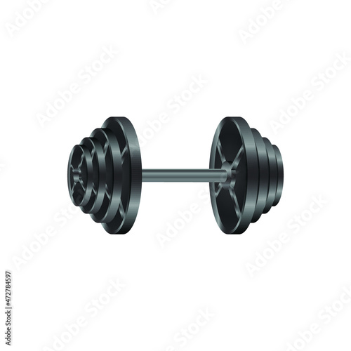 3d realistic perspective view fitness vector of black iron loadable dumbbells on white background.
