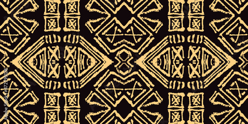 Vector Geo Boho Ethnic tile. Beige Abstract Texture on Black Background.