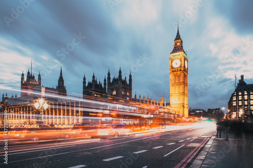 night time in London Big Ben and Westminster palace