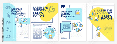 Laser eye operation preparation brochure template. Flyer, booklet, leaflet print, cover design with linear icons. Vector layouts for presentation, annual reports, advertisement pages