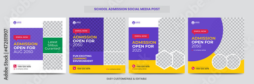 Junior Admission School Education Social Media Post Template Design Set. Kids’ Education Social Media Post Set