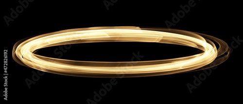 yellow Fire circle light effect. Gold halo angel rings. Round fiery frame. 