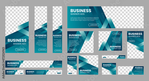 Set of creative web banners of standard size with a place for photos. Vertical, horizontal and square template. vector eps