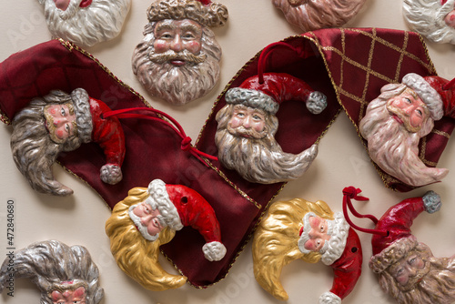 santa face christmas ornaments with ribbon and paper