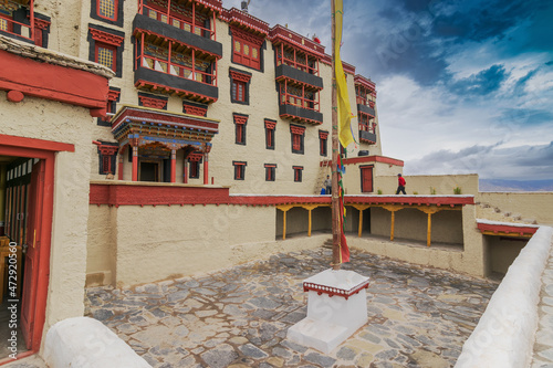 Stok palace, with view of Himalayan mountians - it is a famous Buddhist temple in,Leh, Ladakh, Jammu and Kashmir, India.