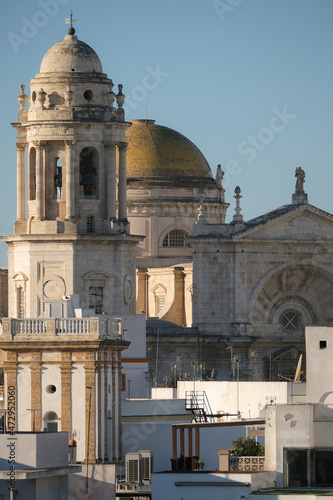 Cadiz Andalusia Spain old town historic fort city wall promenade botanic garden house facades moorish spanish architecture style skyline silhouette beautiful view landscape cityscape on sunny day