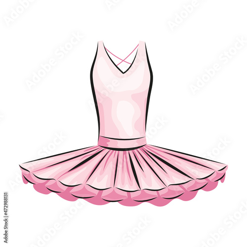 Ballet accessorie. Pink ballet dress or tutu skirt. Vector hand drawn sketch style object