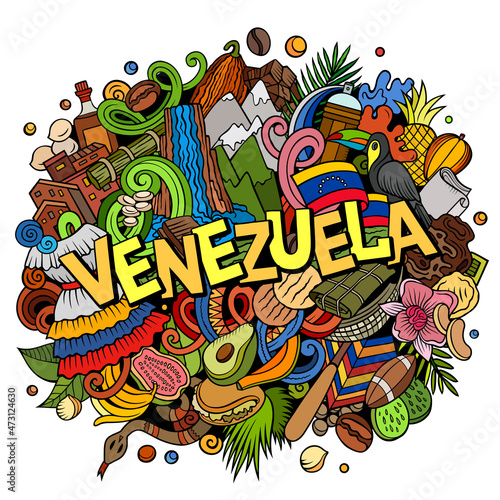 Venezuela hand drawn cartoon doodle illustration. Funny local design.