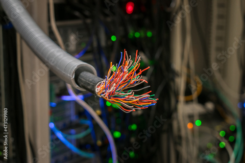 There is a damaged stranded trunk cable in the server room. Breakage in the communication wire