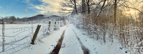 Ośnieżona droga do parku - Jaworze zimą