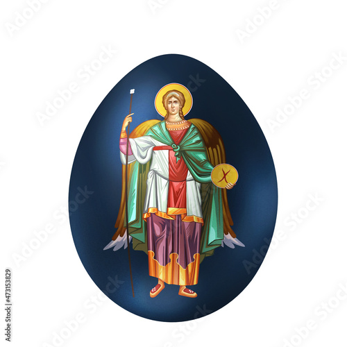 The archangel Michael. Ester egg in Byzantine style. Religious illustration on white background