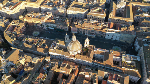 Aerial drone photo of iconic masterpiece elliptic square - Piazza Navona, Rome historic centre, Italy