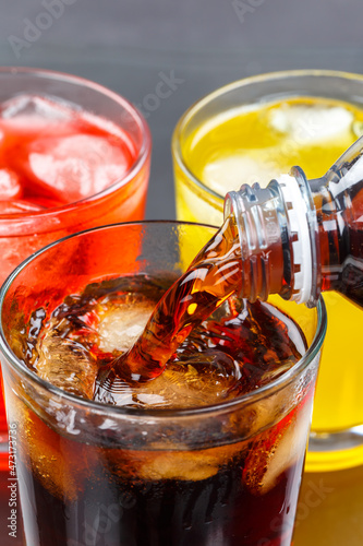 Pouring cola drink drinks lemonade softdrinks in a glass portrait format