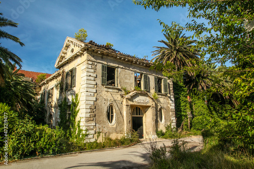 Abandoned former hotel near Dubrovnik, left during Jugoslavian war 1991