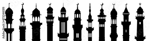mosque minaret silhouette set. mosque minaret Vector set. 