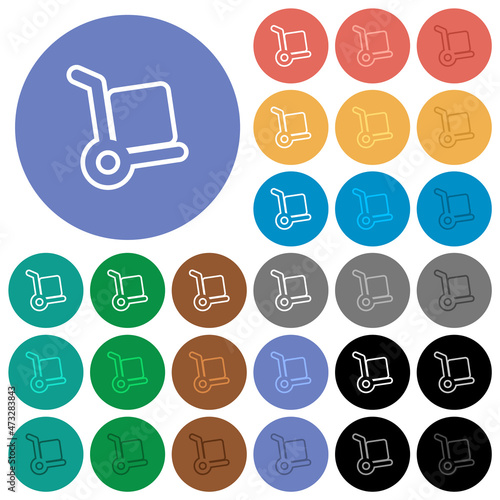 Hand truck round flat multi colored icons