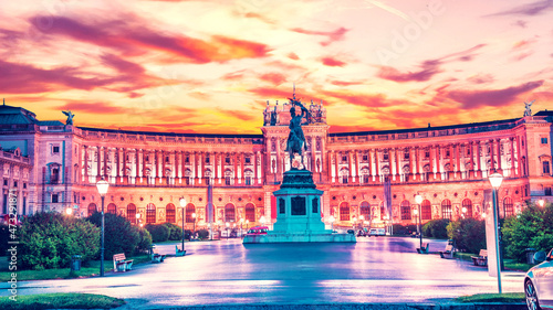 Beautiful landscape with Hofburg Imperial Palace in Vienna, Austria at night