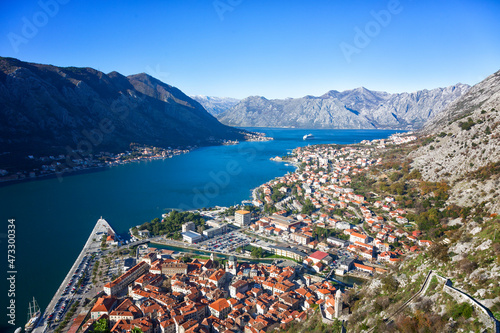 Top view of Kotor bay, Montenegro