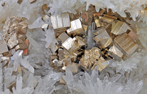 Quartz crystals beautiful pyrite cubes