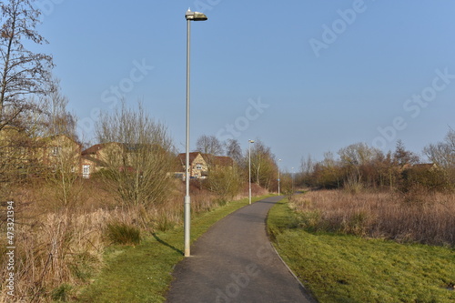 View of a path and cycleway in the suburbs of a town