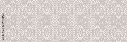 Background pattern with abstract decorative ornament on gray background. Seamless wallpaper texture. Vector illustration