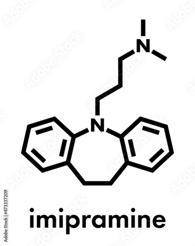 Imipramine antidepressant drug molecule. Skeletal formula.