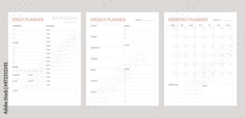 set minimalis planner with pink color, daily, weekly, monthly