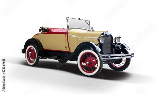 Antique cabriolet sport car isolated on white background