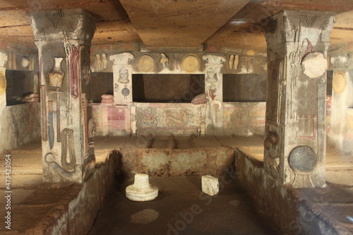 Internal side of circular tomb in Cerveteri, Italy