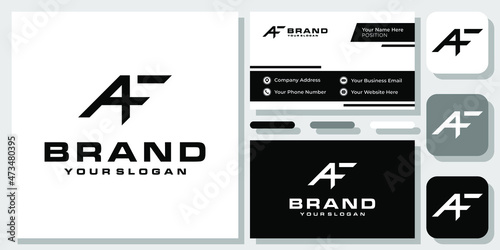 Initials Letters AF FA Monogram Simple Flat Isolated Black Logo Design with Business Card Template