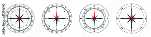 Compass icon. Vector illustration. Set of abstract compass symbols on white background