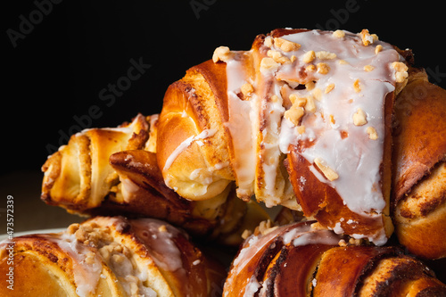 Fresh traditional polish pastry with poppy-seed filling and nuts. St. Martin's croissant or Rogal świętomarciński. 