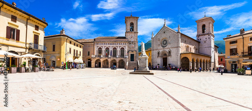 Norcia, piazza of San Benedetto. Umbria, Italy
