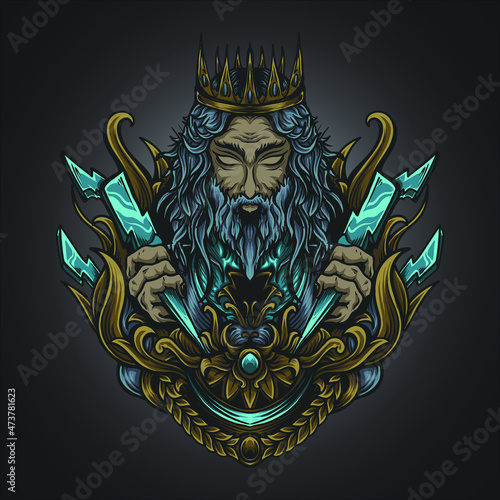 artwork illustration and t shirt design zeus engraving ornament