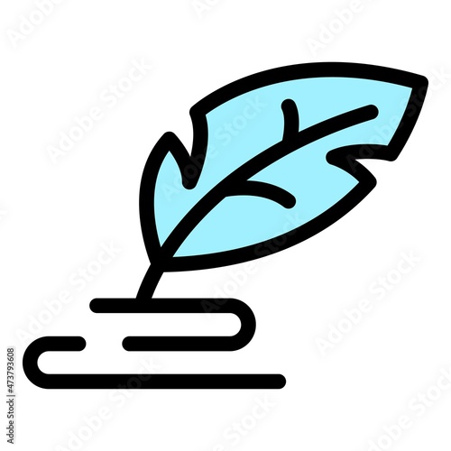 Writing feather icon. Outline writing feather vector icon color flat isolated