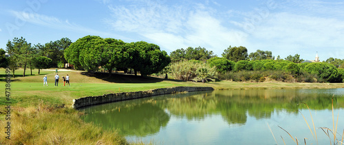 Lake on the Islantilla golf course in Lepe, Huelva province, Andalusia, Spain