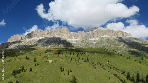 Summer panorama of mountain range in Italian Dolomites
