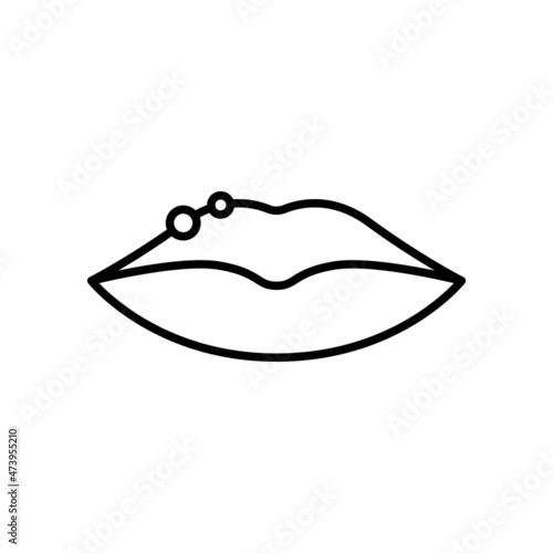 Herpes Infection on Lips Line Icon. Blister, Pimple, Acne and Rash on Lips Outline Icon. Herpes Virus Disease. Editable Stroke. Isolated Vector Illustration