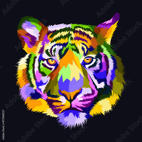 colorful face tiger pop art portrait style isolated decoration poster decoration