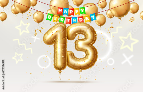 Happy Birthday 13 years anniversary of the person birthday, balloons in the form of numbers of the year. Vector