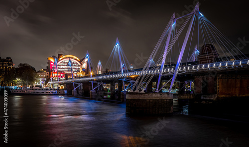 A night view of Charing Cross railway station, a central London railway terminus in the City of Westminster, London