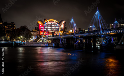 A night view of Charing Cross railway station, a central London railway terminus in the City of Westminster, London