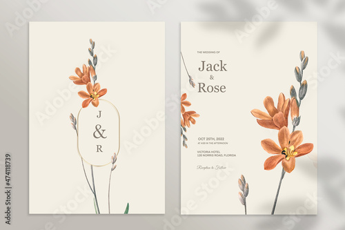 Vintage Wedding Invitation with Orange Flower