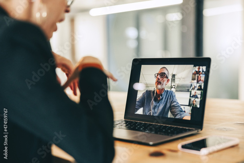 Businesswoman speaking during a virtual meeting