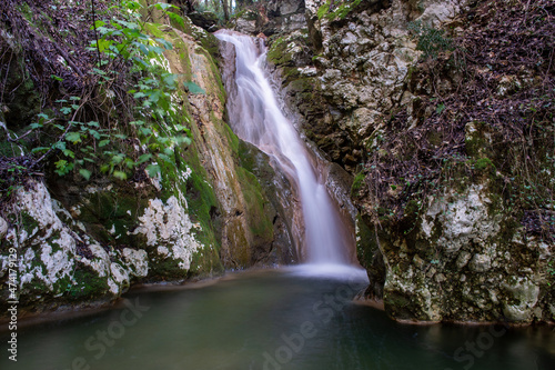 Big waterfall in the forest in kyprianades village corfu greece