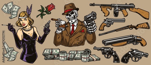 Mafia elements colorful concept