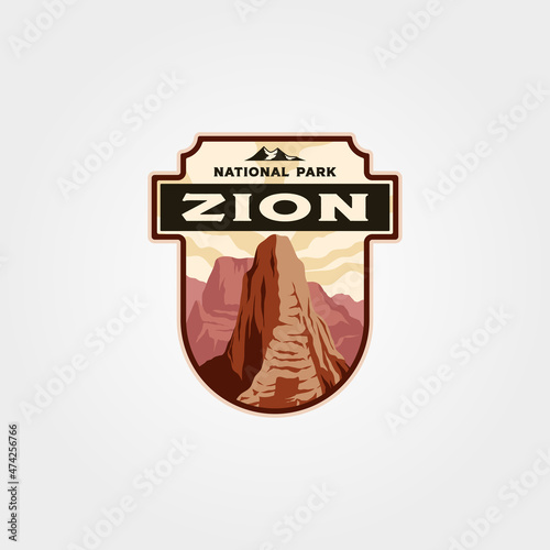 zion national park vintage logo patch vector print illustration design