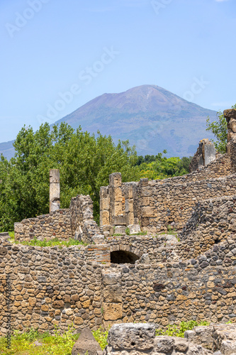 Ruins of an ancient city destroyed by the eruption of the volcano Vesuvius in 79 AD near Naples, Pompeii, Italy.